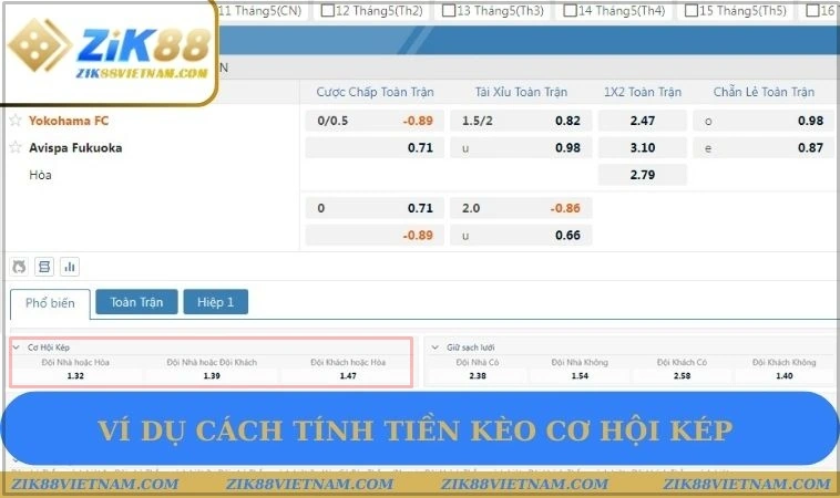 Ví dụ cách tính tiền kèo cơ hội kép Ví dụ cách tính tiền kèo cơ hội kép